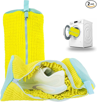 2PCS Shoes Washing Machine Bags, Laundry Shoe Bag for Washer and Dryer, Reusable and Durable Zipper Sneaker Shoe Washing Bag, Tennis Shoes Cleaning Bag for All Shoe Types (Yellow)