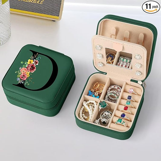 Parima Graduation Gifts for School - Graduation Gifts for Her Personalized Class Of 2025 High School College Women Friends, Travel Jewelry Case Organizer Jewelry Box - Letter D, Green