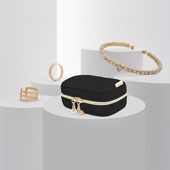 Teamoy Mini Jewelry Travel Case, Storage Organizer Bag for Earrings, Necklace, Rings, Black