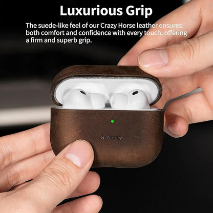 Belemay Handcrafted Crazy Horse Leather Case for AirPods Pro 3rd Gen (2025), Vintage Aesthetic, Two-Tone Effect, Unique Patina, Compatible with MagSafe, Compatible with Airpods Pro 3, Rustic Brown