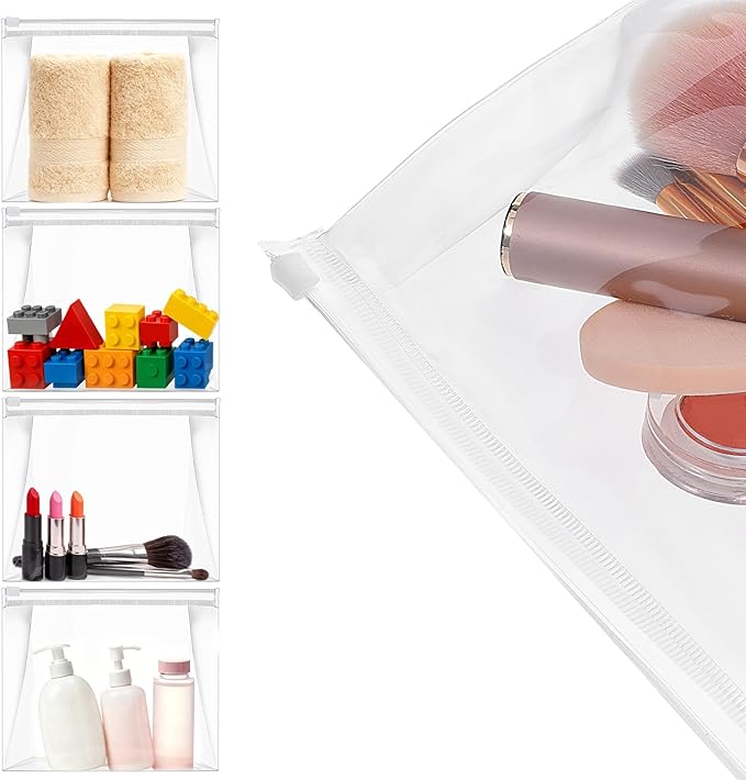 100pcs Small Clear Makeup Bag 7.9"× 5.9"× 2" Reusable Plastic Zipper Pouches Mini Clear Zipper Pouch Travel Plastic Cosmetic Organizer Transparent Waterproof for Toiletries Swimsuit Bikini Bathing