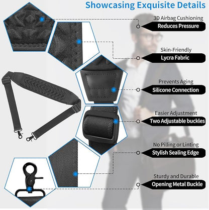 3D Air Cushion Ultra Comfortable Bag Strap, 55" Thicken Shoulder Strap with Double Adjustable Buckles and Metal Hooks, Ideal for Laptop Messenger Bag/Crossbody Bag(Enlarged Clamp Buckle)