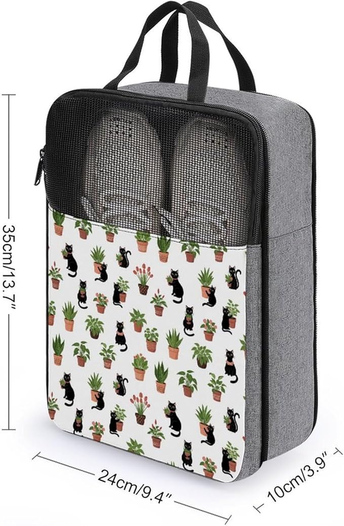 Portable Travel Shoe Packing Bag for Gym Dust-Proof Storage Shoe Travel Bag Funny Black Cat Plant Garden Reusable Sneaker Bags