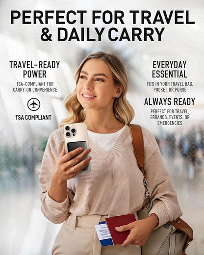 AquaVault Chargecard Magsafe Portable Charger 5000mAh 20W Fast Charge - Magnetic Power Bank, Ultra-Slim Battery Pack Compatible with iPhone 12-17 Series (Matte Black)