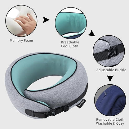 Neck Pillow Airplane –2025 Updated, 100% Memory Foam Travel Pillow for Sleeping, 360° Ergonomic Neck Support, Pain Relief for Long Flights, Portable Travel Accessory for Plane & Car (Light Gray)