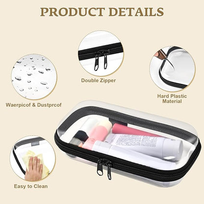 Clear Hard Shell Zipper Case 3 Pack, Hard Plastic Bag, Clear Travel Toiletry Pouch,Portable Cosmetic Bag with Zipper,Toy Storage Bins, Pencil Storage Organizer, Office Supplies Storage Case