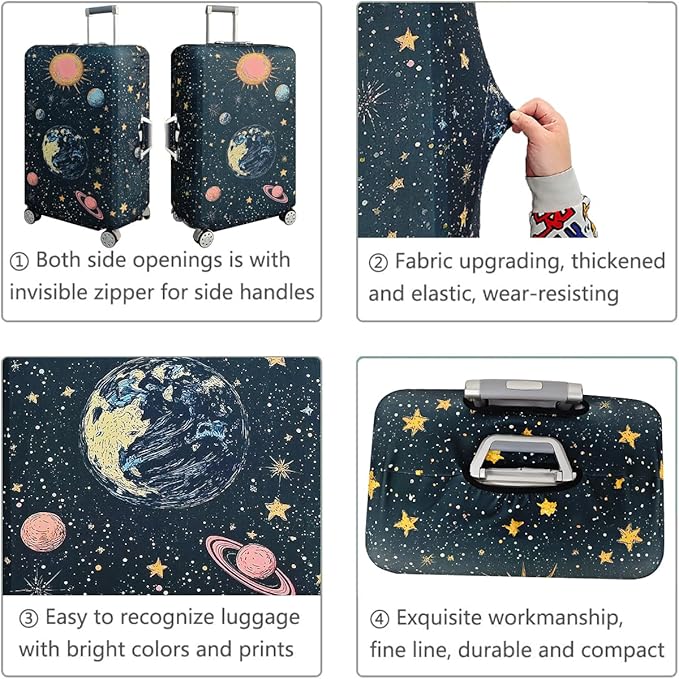 fancyfree Luggage Cover Washable Suitcase Protector Anti-scratch Suitcase cover (Interstellar Travel, S(18"-21" luggage))