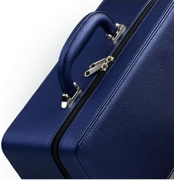 Oirlv Blue Leather Jewelry Box Handmade Travel Jewelry Organizer Storage Case Holder For Girl Lady Earring,Ring,Necklace,Pendant,Watch,Bracelet.(3 layers)