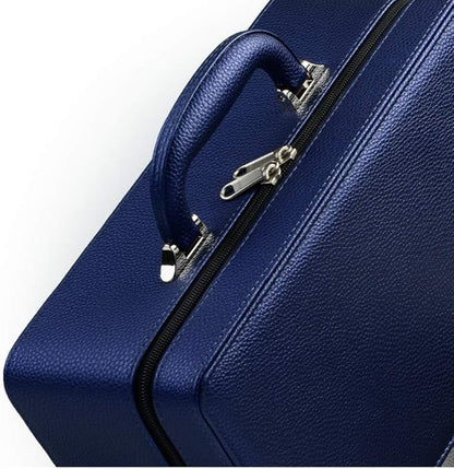 Oirlv Blue Leather Jewelry Box Handmade Travel Jewelry Organizer Storage Case Holder For Girl Lady Earring,Ring,Necklace,Pendant,Watch,Bracelet.(3 layers)