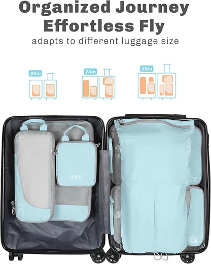 Hynes Eagle 6 Set/ 4 Set/ 2 Set Compression Packing Cubes Travel Essentials Lightweight Nylon Luggage Suitcase Organizer Bag Light Blue 6PCS