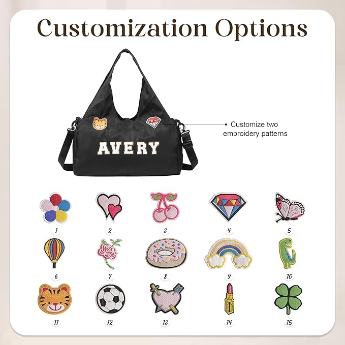 Personalized Duffel Bag Custom Sport Gym Travel Bags Embroidered Name Text Customized Dry Wet Separated Weekend Waterproof Bag for Women Men (C-Black)