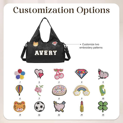 Personalized Duffel Bag Custom Sport Gym Travel Bags Embroidered Name Text Customized Dry Wet Separated Weekend Waterproof Bag for Women Men (C-Black)