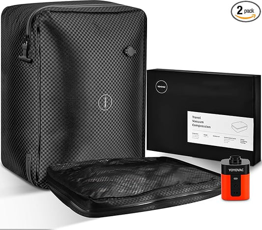 Vacuum Bags with Wireless Pump– Space Saver Compression Bags for Luggage, No Checked Baggage, Triple Your Luggage Space, IP68, Reusable, Fits 20/24/28 Inch Suitcase (2PC No Tracker)