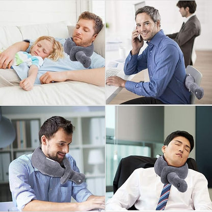 Neck Pillow, Neck Wrap Vibration Massaging Wireless Travel Pillow Soft Touch Breathable Head Support for Office Sofa Air Plane Grey