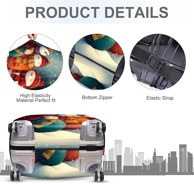 FOREVER QUEEN Four snowmen Luggage Cover Suitcase Protector Suitcase Cover Anti-Scratch,Stretchable Bag Cover Washable Durable Polyester