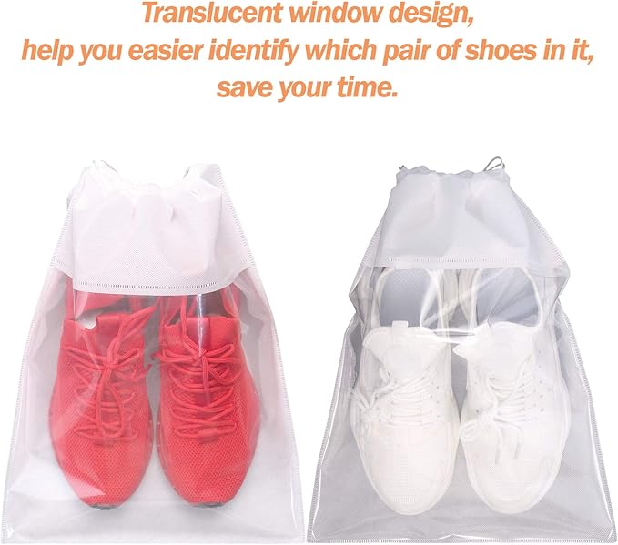 24 Pack Portable Shoe Bags for Travel Large Shoes Pouch Storage Organizer Clear Window with Drawstring for Men and Women White