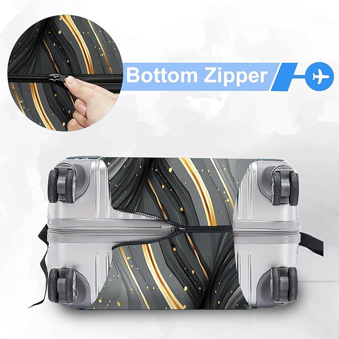 FOREVER QUEEN Luxury Gold Black Marble Luggage Cover Suitcase Protector Suitcase Cover Anti-Scratch,Stretchable Bag Cover Washable Durable Polyester