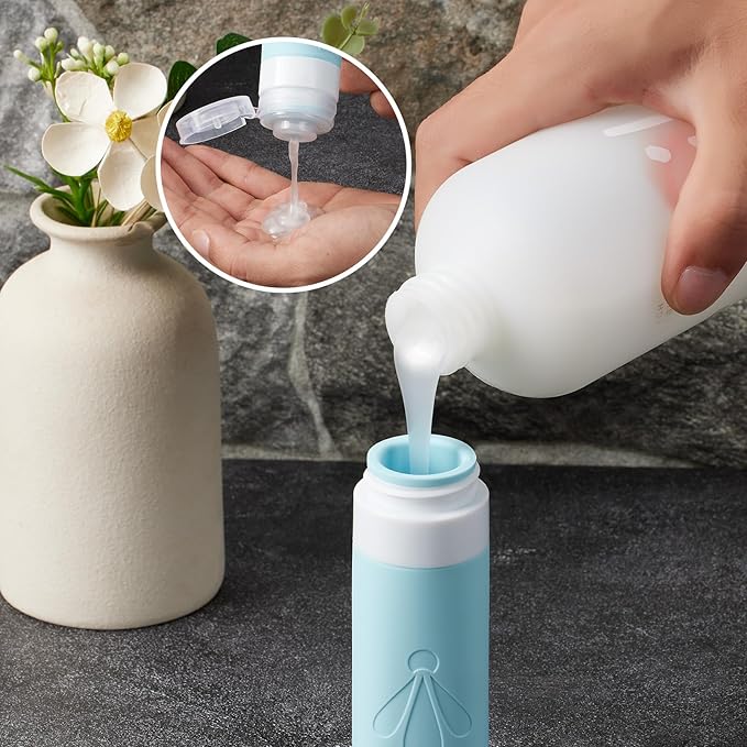 INSFIT 8 Pack Silicone Travel Bottles & Cream Jars with Toiletry Bag, 3oz Leakproof Containers & 2oz Jars with Waterproof Labels, BPA-Free Squeezable Toiletries Set for Shampoo, Lotion, Cosmetics