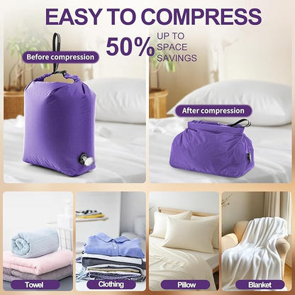 Travel Laundry Bag, Vacuum Compression Dirty Clothes Travel Bag Waterproof Wet Dry Bags Large Capacity Space Saver Bags Reusable Camp Clothes Organizer for Sports Dorm Laundromat (1 Pcs) (Purple, L）