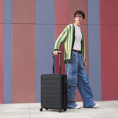 NINETYGO Medium Checked Luggage 24 Inch, Checking In Luggage with Smooth Spinner Wheels, Expandable, Hard Shell PC+ABS Suitcase, Lightweight Travel Luggage, TSA Approved (Black, Andes)