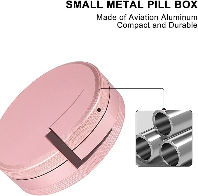 Metal Pill Organizer 4 Compartments - Portable Travel Pill Case Daily, Waterproof Pill Box for Purse, Compact Pill Holder Medicine Container Dispensers for Vitamin Cod Liver Oil Supplement Pink