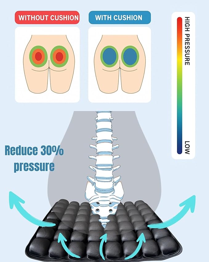 Travel Cushion – Airplane Seat Cushion for Air Travel | Inflatable Seat Cushion 56 Cells for Long Flights, Car, Office & Wheelchair | Lightweight, Ergonomic Pain Relief & Tailbone Support