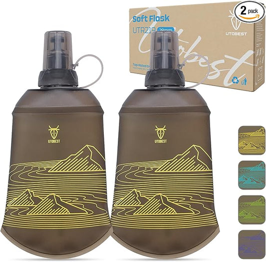 200ml Soft Flask, 2 Pack Flexible TPU Hydration Water Bottle, Collapsible with 28mm Caliber for Running, Hiking, Cycling, Climbing, and Marathon Yellow