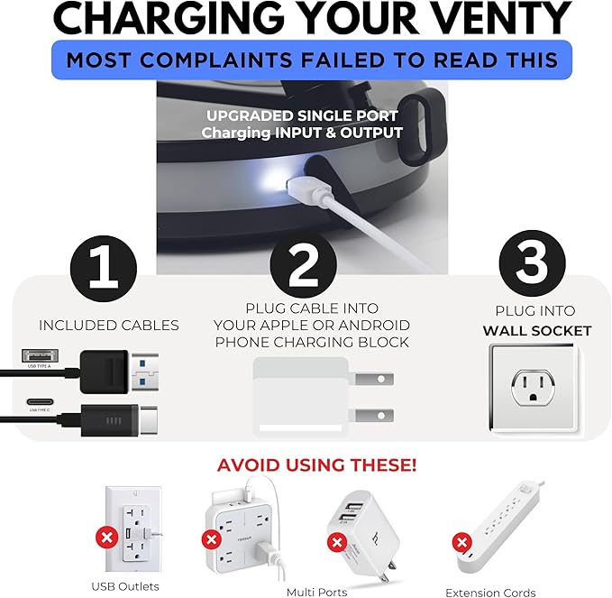 VENTY Portable Fan - Wireless Battery Operated Fan - 4 Speeds - LED Lighting - Carry Case & Remote Control - Cruise Travel - Outdoor Travel RV Power Bank With USB-C Port (Red with Case)