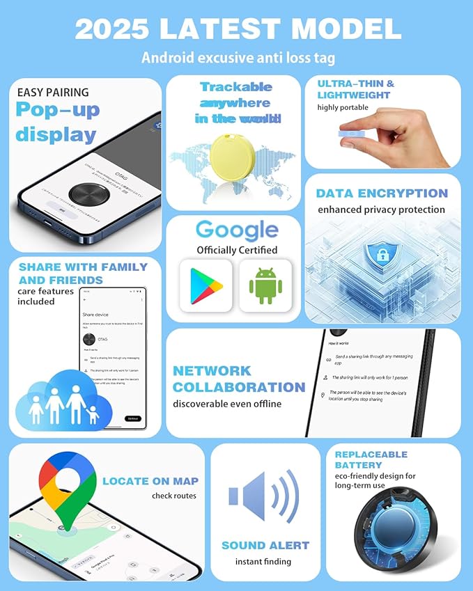 Air Tags for Android,Air Tags-4 Pack Android,Android Tracker Tags with 4 Case,2 Year Battery Life,Google Find Trackers for Google'S Find Hub App,IP65 Waterproof Luggage Tracker Android,4 Colour