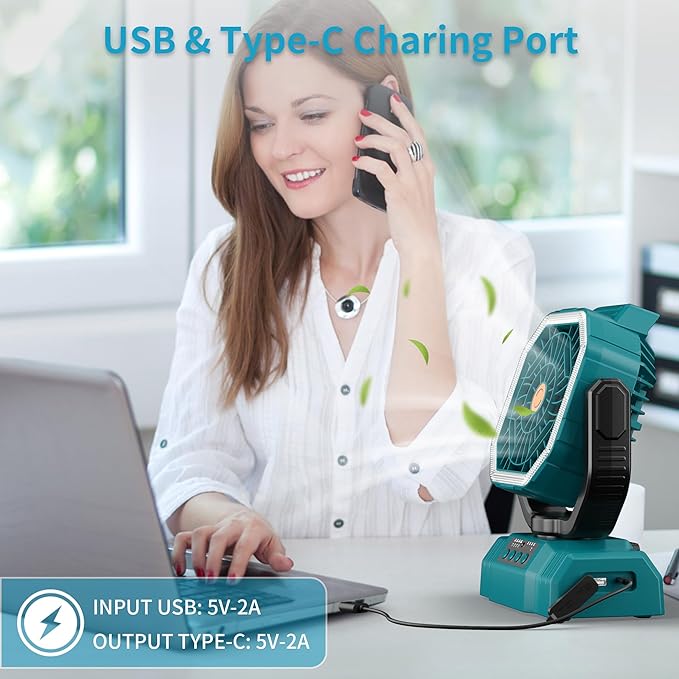 AVV 20000mAh High Speed Portable Camping Rechargeable Fan with Remote Control, Battery Powered with Auto Oscillating with Camping Essentials Accessories for Outdoor, Beach, Patio, Tent, Cyan