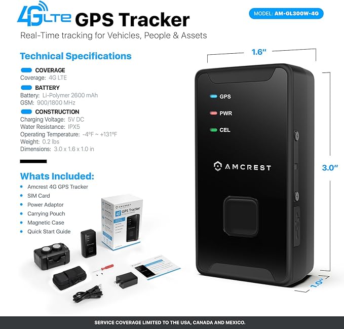 Amcrest GPS GL300 GPS Tracker for Vehicles (4G LTE) - Portable Mini Hidden Real-Time GPS Tracking Device for Vehicles, Cars, Kids, Pets, Assets, Text/Email/Push Alerts, Twin Magnet Weatherproof Case