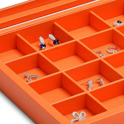 Oirlv 24 Grid Premium Leather Jewelry Organizer Tray with Transparent Lid Jewelry Display Case Drawer Insert Rings Earrings Holder