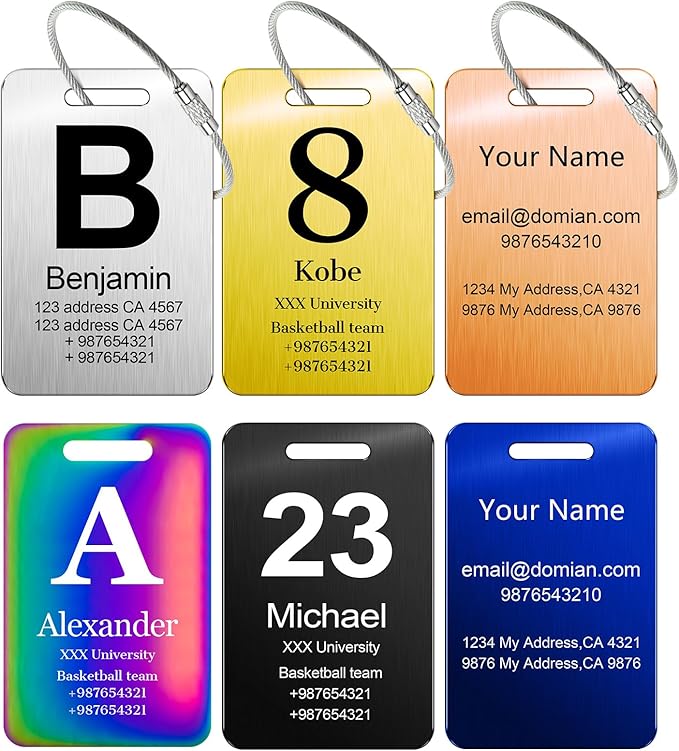 Customized Stainless Steel Luggage Tags: Personalize Your Suitcases, Backpacks, and Bags with Your Text - Custom Initial Text Name ID,Number 2"x3.3"(3 Pack)