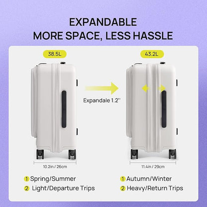 NINETYGO Carry On Luggage 22x14x9 Airline Approved, Top Opening Luggage 20 Inch Suitcase, Expandable, PC Hard Shell, Larger Capacity Carryon, TSA Lock, 360° Spinner Wheels (White)