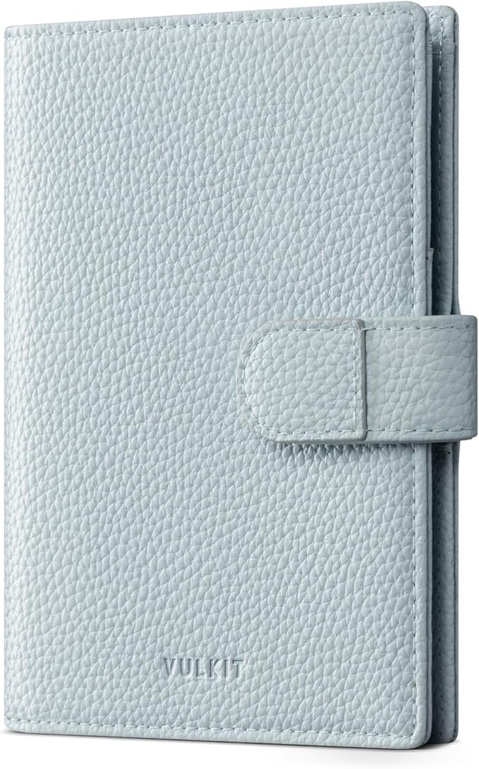 VULKIT Leather Passport Travel Wallet for 2 Passports Pocket Slim Double Passport Holder RFID Blocking with ID Window for Women or Men