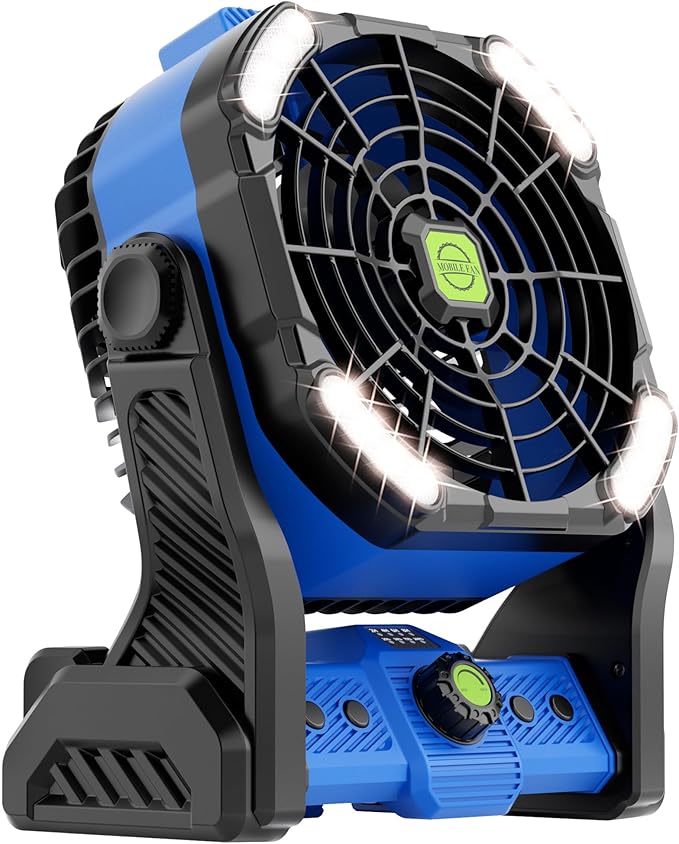 20000mAh Battery Powered Fan Rechargeable,Portable Fan for Travel Battery Operated with LED Lantern,270°Rotation,USB Personal Fans Camping Essentials Gear Tent Cordless Battery Fans Portable X26 Blue