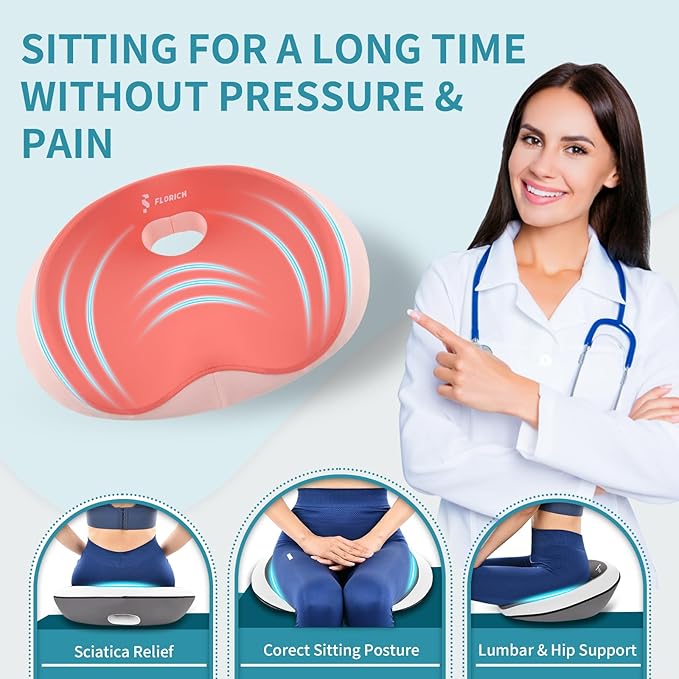 FLORICH Car Neck Headrest Pillows, Ergonomic Office Chair Seat Cushions, Car Lumbar Back Support Pads, for Back Butt Sciatica Tailbone Hip Pain Pressure Relief Comfortable Spine Hip Pillow