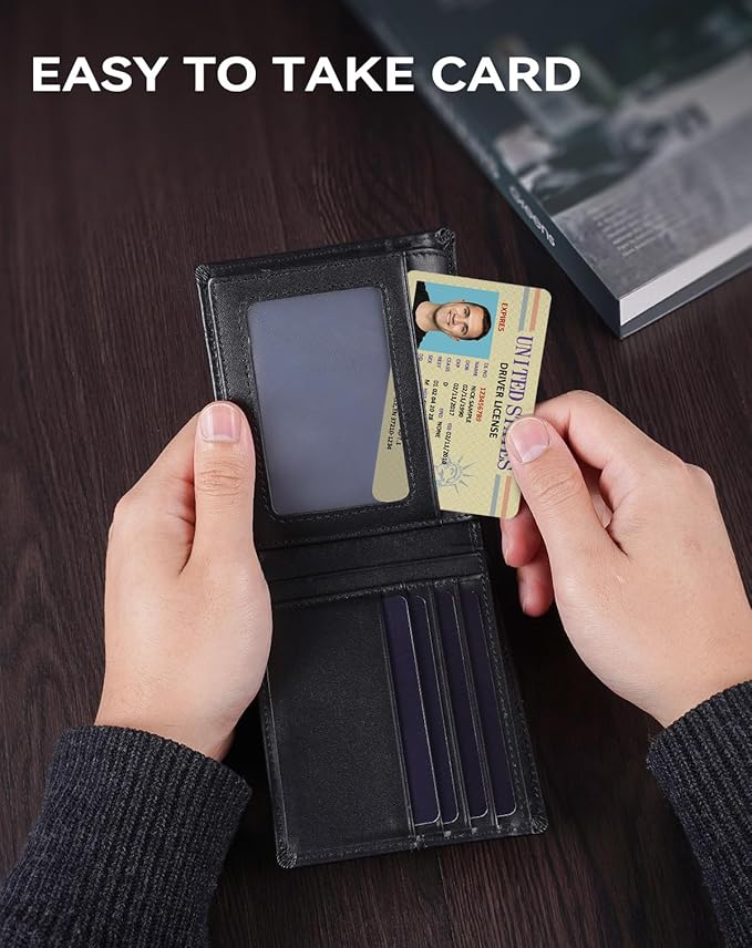 Swallowmall Leather Wallet for Mens Genuine Leather RFID Blocking Bifold Wallets with 2 ID Windows 13 Card Slots