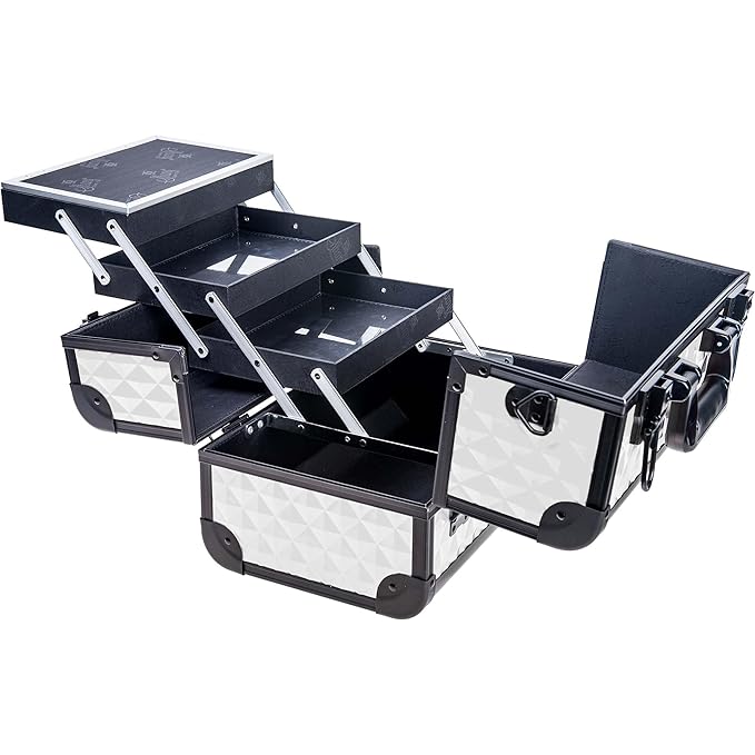 SHANY Premier Fantasy Professional Makeup Train Case Cosmetic Box Portable Makeup Case Organizer Jewelry storage with Locks, 3 Trays, Makeup Brush Holder and Cosmetics Mirror - Snow White