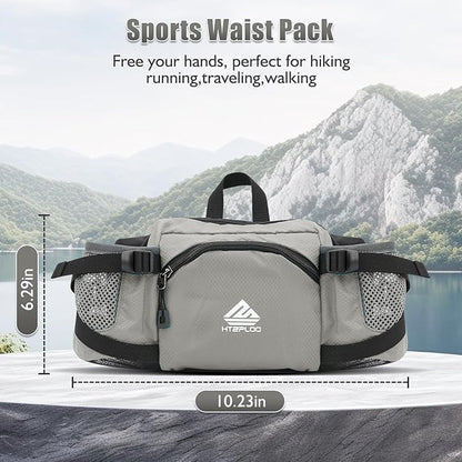 Fanny Pack Waist Bag with Water Bottle Holder for Men Women Running Hiking Travel Dog Walking Workout Cycling Outdoor (Grey)