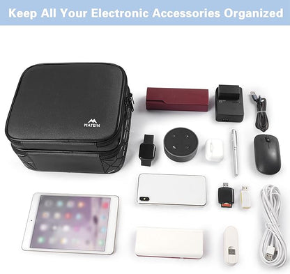 MATEIN Cable Organizer Bag, Waterproof Travel Electronic Storage, Shockproof Portable Double Layer Tech Bags Carrying Case for Cord, Earbuds, Charger, SD Card, DJ Gifts, Black