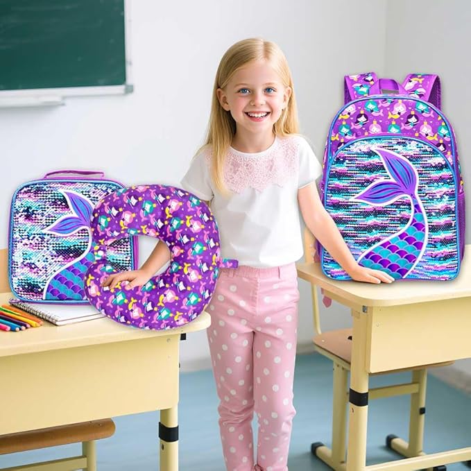 AGSDON 5 Piece Kids Luggage Set for Girls, Cute Rolling Wheels Suitcase for Toddler, Children Travel Carry on Suitcase -Mermaid