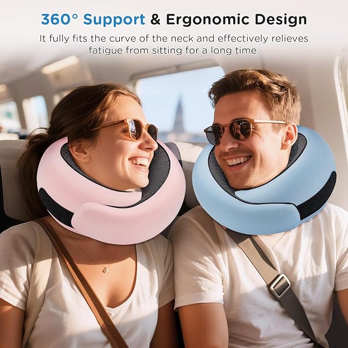 Neck Pillow Airplane,100% Pure Memory FoamTravel Neck Pillow Travel Neck Support Ergonomic &Portable Design Best for Sleeping Plane Car Train Office Flight (Light Blue)
