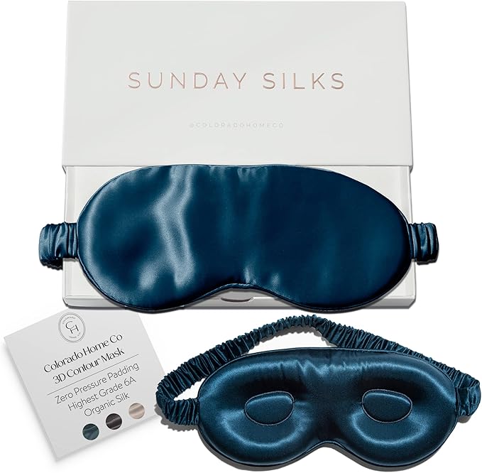 SUNDAYSILKS™ 3D Contoured Silk Sleep Mask | Padded Silk Eye Mask with Eye Cups for Lash Extensions | Blackout, Organic for Women & Men, Perfect for Travel, Slip-Free Deep Sleeping, Antifaz para Dormir