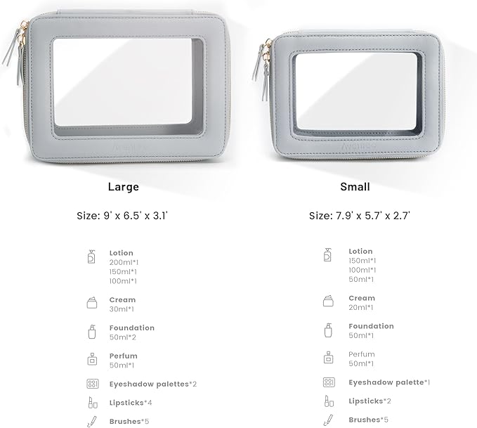 Aveniee Clear Makeup Bag Organizer Set,Portable Travel Toiletry Cosmetic Bag Case for Women,Vegan Leather Make Up Pouch Car Bag for Essentials,Middle+Large,Blue