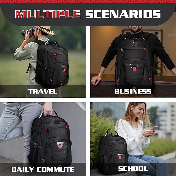 50L Travel Backpack, 17 inch Laptop Backpack for Men, Extra Large Sturdy TSA Friendly with USB Port College School Rucksack Bag Gifts for Him Men Women, Black