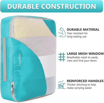 8 Set Packing Cubes for Travel, Gifts for Women Mom,Anti-Tearing Suitcase Organizer for Luggage with Shoe & Hanging Toiletry Bag,OlarHike Vacation Essentials & Accessories for Cruise Ship,Teal