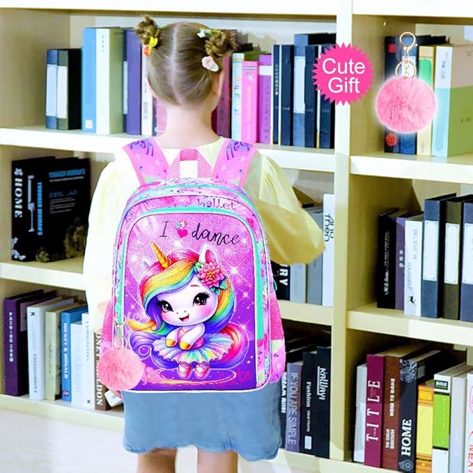 WZLVO 3PCS Kids Backpack for Girls, Unicorn Dinosaur Animal Prechool Elementary Kindergarten School Bookbag with Lunch Box
