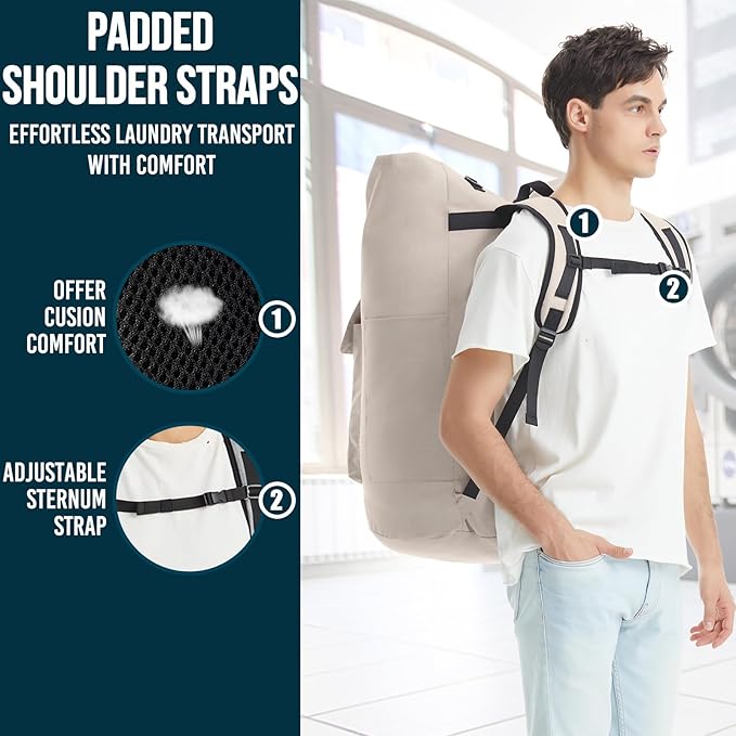 Laundry Bag With 4 Pockets，Laundry Bag With Shoulder Straps，Sturdy Laundry Backpack Heavy Duty，Large Clothes Hamper Bags 115L，College Laundromat Backpack For Dorm Room，Travel Laundry Bags XXL