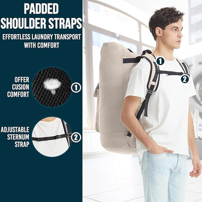 Laundry Bag Extra Large 115L，Laundry Backpack with Shoulder Straps，Sturdy Travel Laundry Bags with 4 Pockets，Laundry Backpack Heavy Duty，Clothes Hamper Bag XXL，College Dorm Essentials